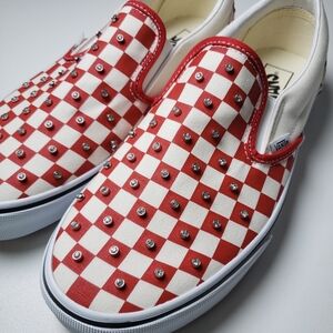 Vans Classic Slip-On Rhinestone Checkerboard Sneakers Women 11/Men 9.5 Red White